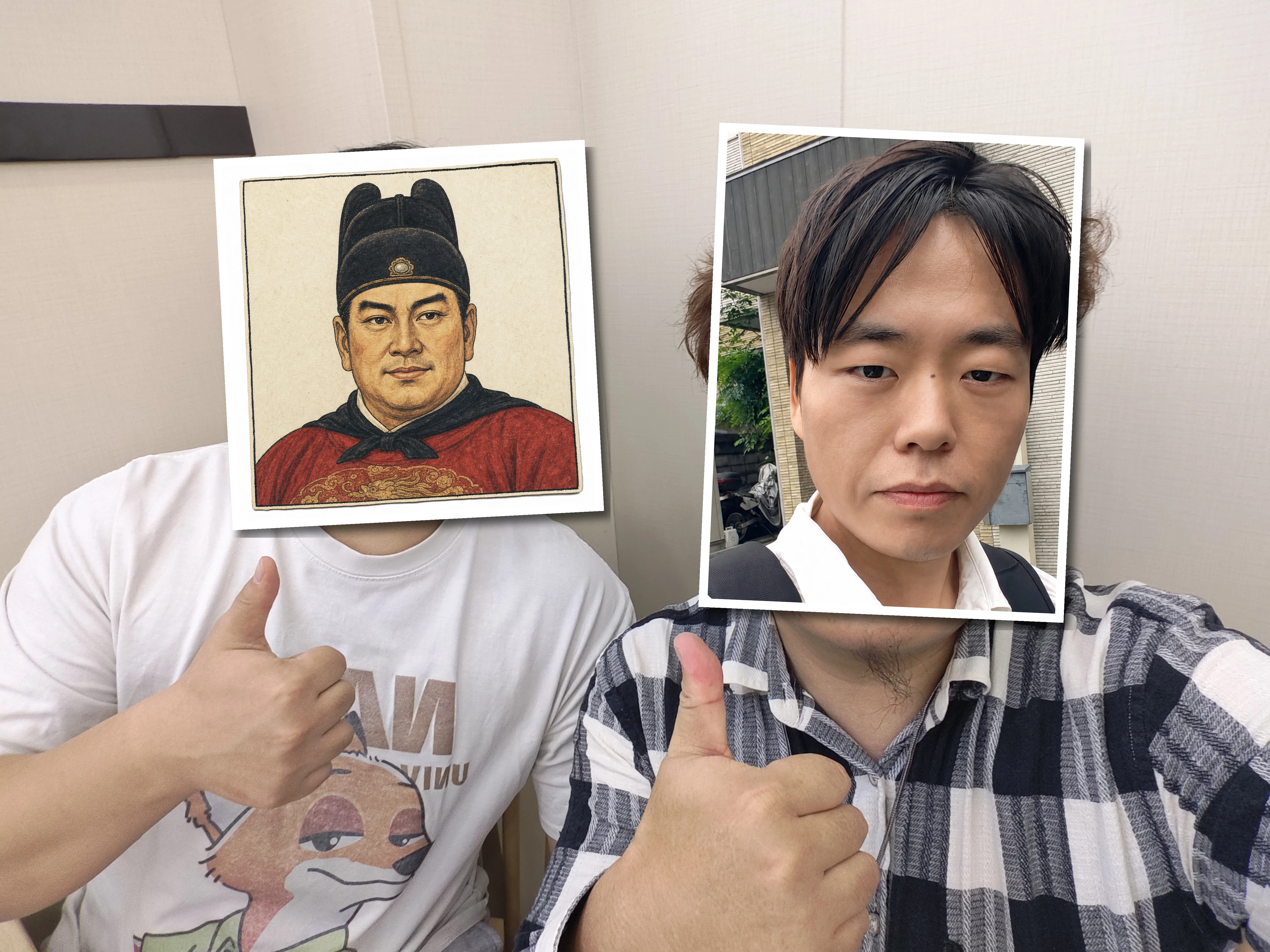 阿刁与比利访谈结束后的遮脸合影